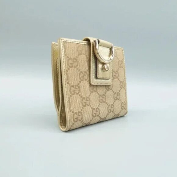 100% Authentic GUCCI D-ring Brown Cloth Wallet 286-091824 - Picture 3 of 12